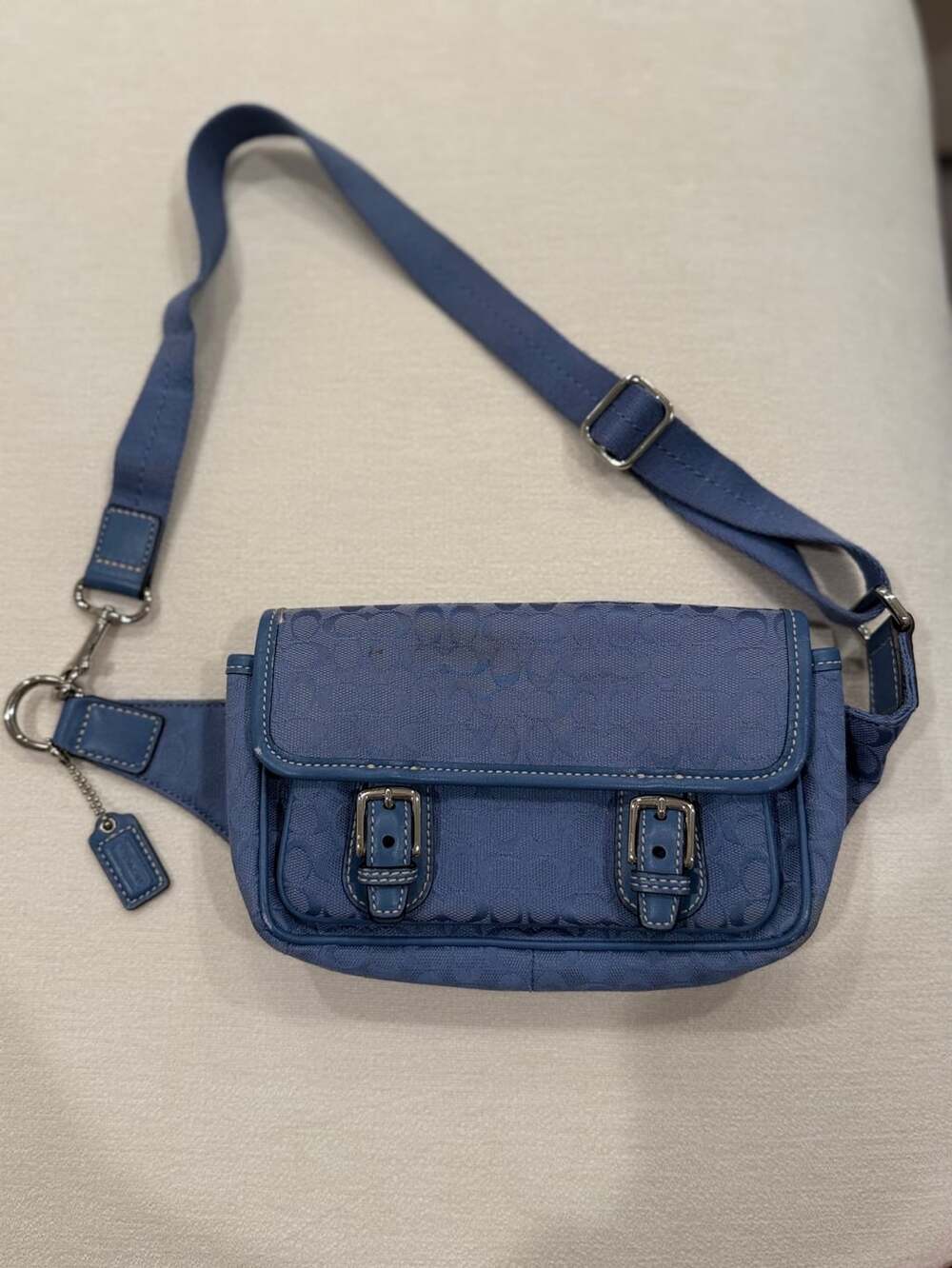 Coach Signature Jacquard Monogram Belt Bag Blue Fanny Pack Y2K